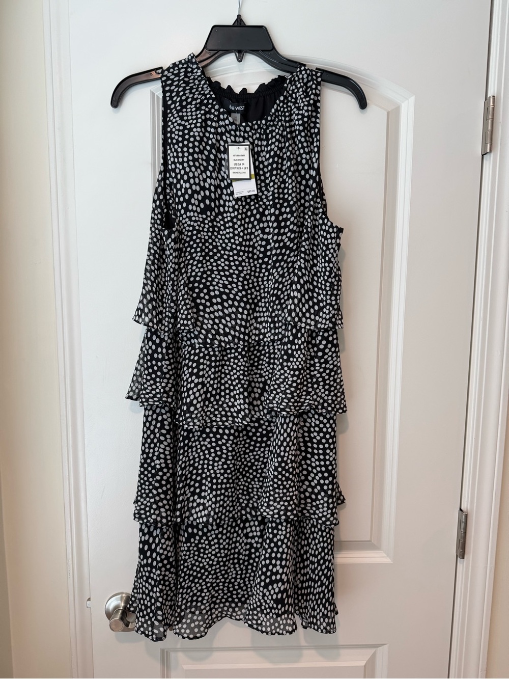Nine West NWT Black and White Polka Dot Tiered Midi Dress